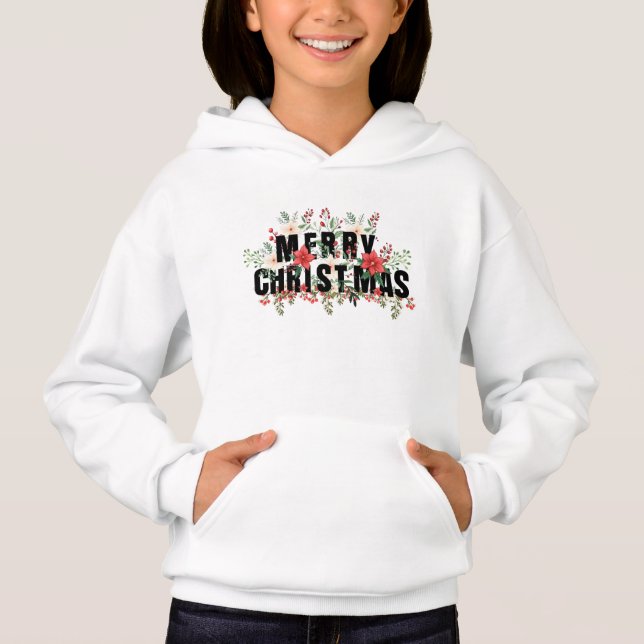 Elegante Schwarze Typografie Frohe Weihnachten Hoodie (Vorderseite)