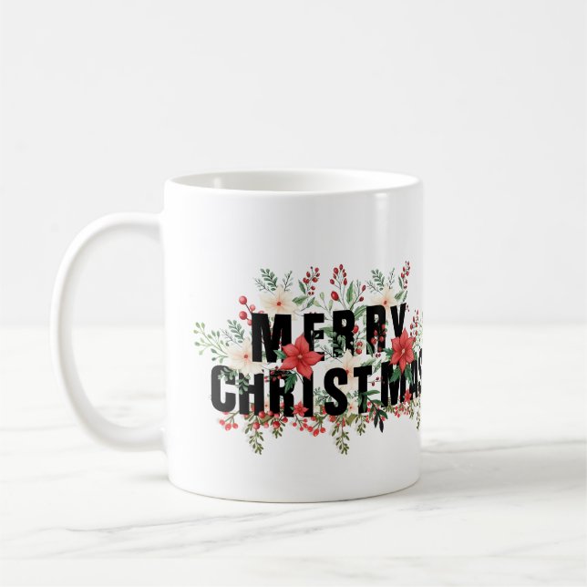 Elegante Schwarze Typografie Frohe Weihnachten Kaffeetasse (Links)