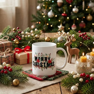 Elegante schwarze Typografie Frohe Weihnachten  Kaffeetasse