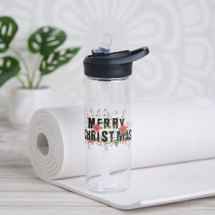 Elegante Schwarze Typografie Frohe Weihnachten Trinkflasche