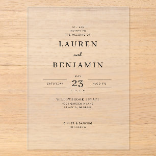 Elegante schwarze typografische Hochzeitseinladung Acryleinladungen