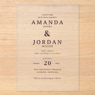 Elegante schwarze typografische Hochzeitseinladung Acryleinladungen