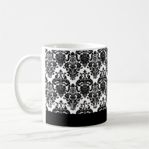 Elegante SCHWARZE u. WEISSE Hochzeits-Damast-Tasse Kaffeetasse