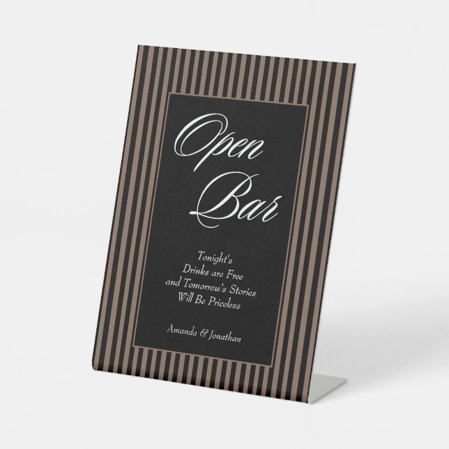 Elegante schwarze und braune Streifen Offene Bar Sockelschild (Vorderseite)