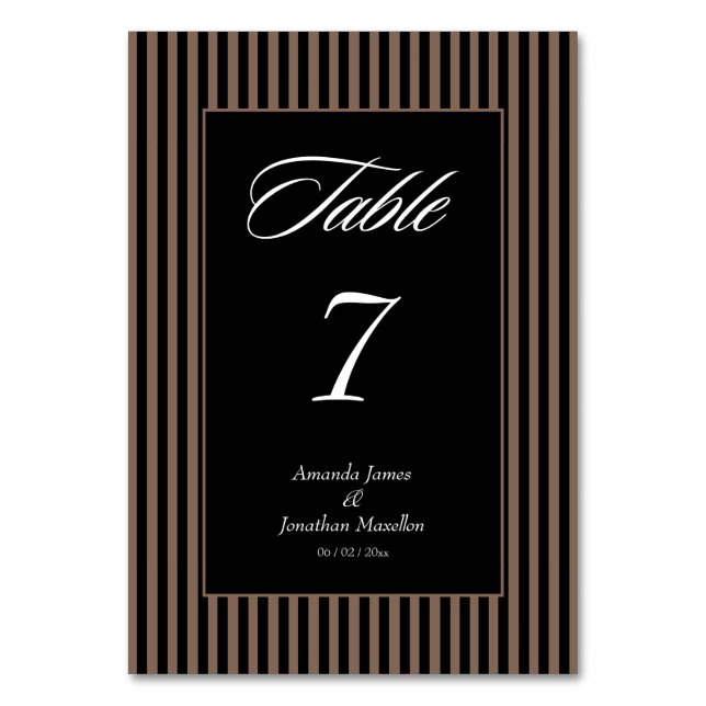 Elegante schwarze und braune Streifen Tischnummer (Vorderseite)