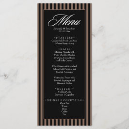 Elegante schwarze und braune vertikale Streifen Ho Menükarte