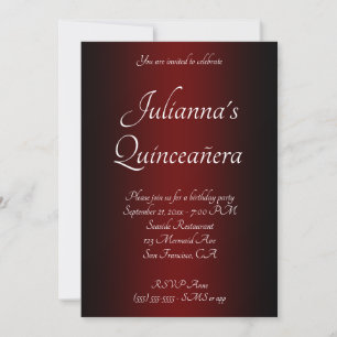 Elegante schwarze und burgunderrote Ombre-Quinceañ Einladung