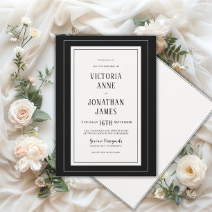Elegante schwarze und cremefarbene chic Hochzeit Einladung