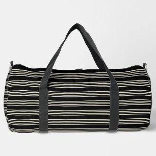 Elegante schwarze und cremefarbene horizontale Str Duffle Bag