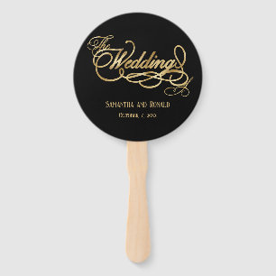 Elegante schwarze und falsche Gold-Kalligrafie-Hoc Fächer