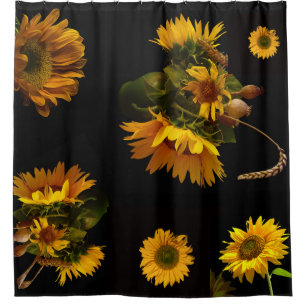 Elegante schwarze und gelbe Sonnenblumen Duschvorhang