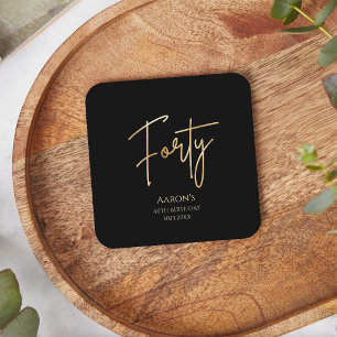 Elegante schwarze und goldene 40. Geburtstagsfeier Rechteckiger Pappuntersetzer