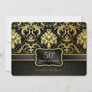 Elegante schwarze und goldene 50. Hochzeitstag-Ein Einladung