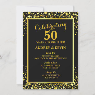 Elegante schwarze und goldene 50. Hochzeitstag-Fei Einladung