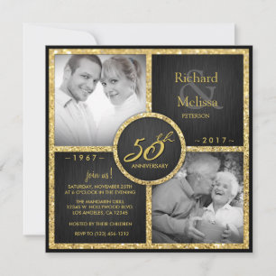 Elegante schwarze und goldene 50. Hochzeitstag-Fei Einladung