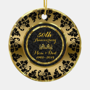 Elegante schwarze und goldene 50. Hochzeitstag Keramik Ornament