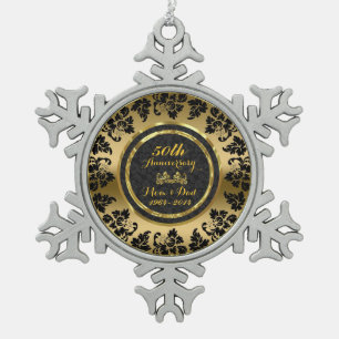 Elegante schwarze und goldene 50. Hochzeitstag Schneeflocken Zinn-Ornament