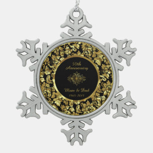 Elegante schwarze und goldene 50. Hochzeitstag Schneeflocken Zinn-Ornament