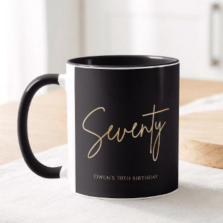 Elegante schwarze und goldene 70. Geburtstagsfeier Tasse