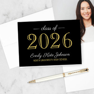 Elegante schwarze und goldene Abschlussklasse 2023 Dankeskarte