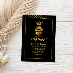 Elegante schwarze und goldene Ananas-Absolventenpa Einladung