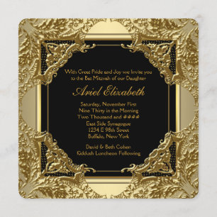 Elegante schwarze und goldene Bat Mizwa-Feier Einladung