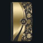 Elegante schwarze und goldene Blumen Damast & dyna Samsung Galaxy S5 Geldbeutel Hülle<br><div class="desc">Schwarz-Gold-Farbtöne glänzender metallischer, blühender Damast und dynamisches modernes Liniendesign. Benutzerdefiniertes und optionales Monogramm Verschiedene Variationen dieses Designs, mit unterschiedlichen Positionen der Elemente. Nicht der eigentliche Glitzer oder die metallische Finis, sondern der digitale Bildeffekt. Wenn Sie Hilfe beim Anpassen, Ändern von Farben oder anderen Designs benötigen, kontaktieren Sie ArtOnWear Designer.Kostenlose Textformatierung...</div>