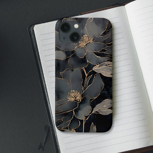 Elegante schwarze und goldene Blumenkunst Case-Mate iPhone Hülle