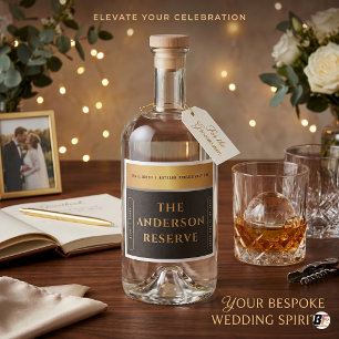 Elegante schwarze und goldene Custom Reserve Hochz Alkoholflaschenetikett