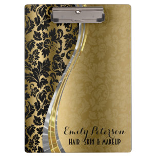 Elegante schwarze und goldene Damasken mit Silbera Klemmbrett
