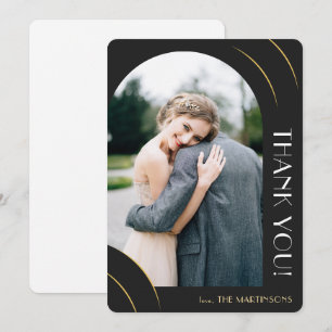 Elegante schwarze und goldene Foto-Hochzeit Dankeskarte