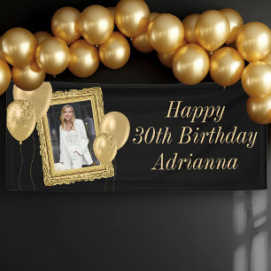 Elegante schwarze und goldene Fotos & Ballons Banner