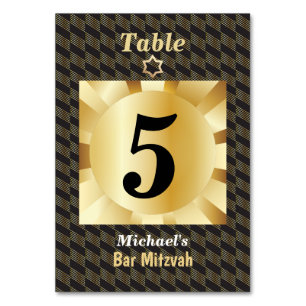 Elegante schwarze und goldene geometrische Bar Miz Tischnummer