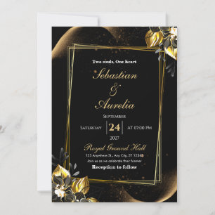 Elegante schwarze und goldene geometrische Hochzei Einladung