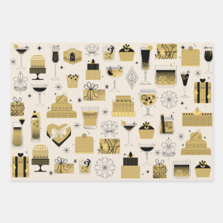 Elegante schwarze und goldene Geschenkverpackung Geschenkpapier Set