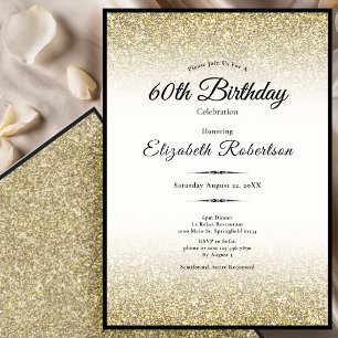 Elegante schwarze und goldene Glitter 60. Geburtst Einladung