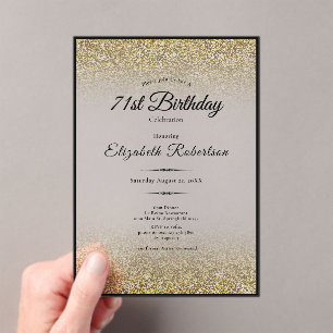 Elegante schwarze und goldene Glitter 71. Geburtst Acryleinladungen