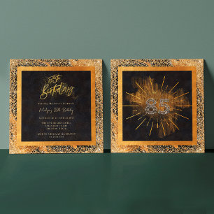 Elegante schwarze und goldene Glitter 85. Geburtst Einladung