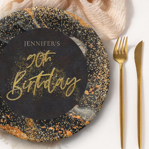 Elegante schwarze und goldene Glitter 90. Geburtst Pappteller