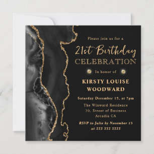Elegante schwarze und goldene Glitter-Achat 21. Ge Einladung