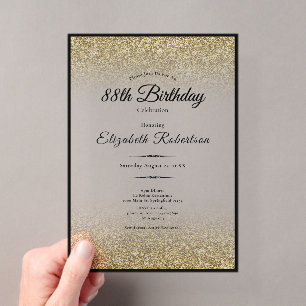 Elegante schwarze und goldene Glitter-Geburtstags- Acryleinladungen