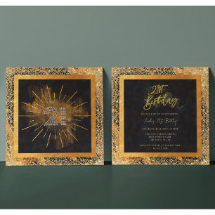 Elegante schwarze und goldene Glitter-Party zum 21 Einladung
