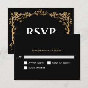 Elegante schwarze und goldene gotische Hochzeits-R RSVP Karte