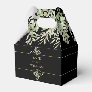 Elegante schwarze und goldene Grünzeug-Hochzeits- Geschenkschachtel