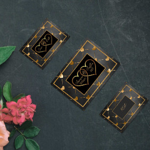 Elegante schwarze und goldene Herzen  Einladung