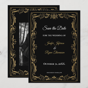 Elegante schwarze und goldene Hochzeit - Rettet da Ankündigung