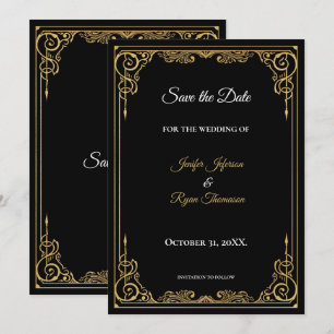 Elegante schwarze und goldene Hochzeit - Termin vo Ankündigung