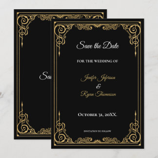Elegante schwarze und goldene Hochzeit - Termin vo Ankündigung