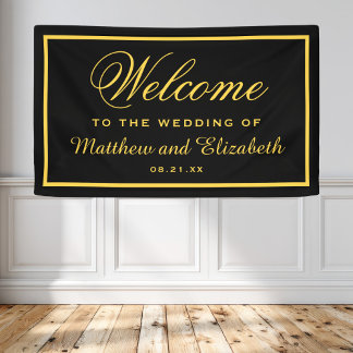 Elegante schwarze und goldene Hochzeitsbegrüßung Banner