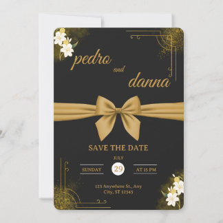 Elegante schwarze und goldene Hochzeitseinladung Einladung
